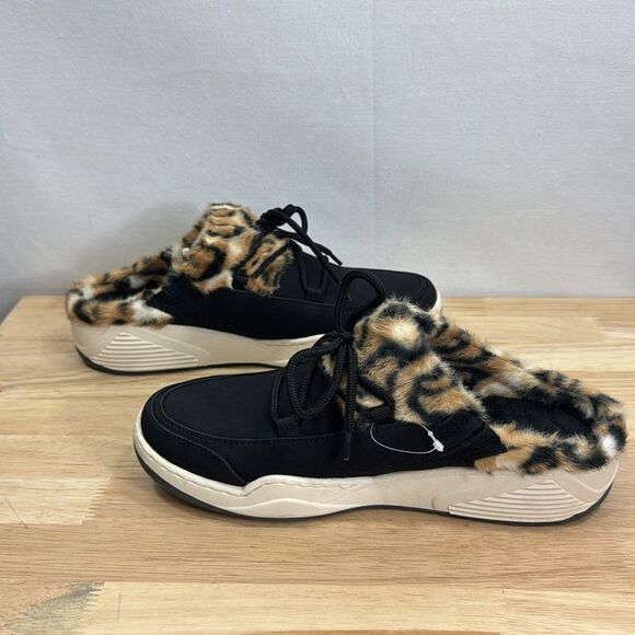 BareTraps Landon Clog Slipper Black/Leopard Faux Fur Trim Size 8.5 M- NIB - Picture 4 of 9
